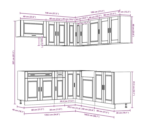 Mueble de cocina Porto blanco 11 piezas madera contrachapada