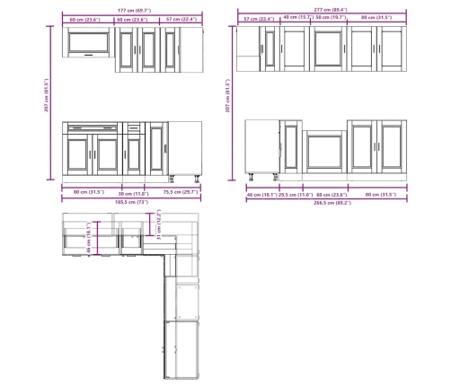 Mueble de cocina Porto negra 11 piezas madera contrachapada