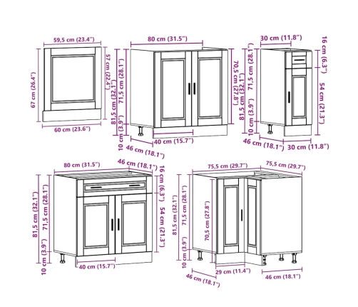 Mueble de cocina Porto negra 11 piezas madera contrachapada