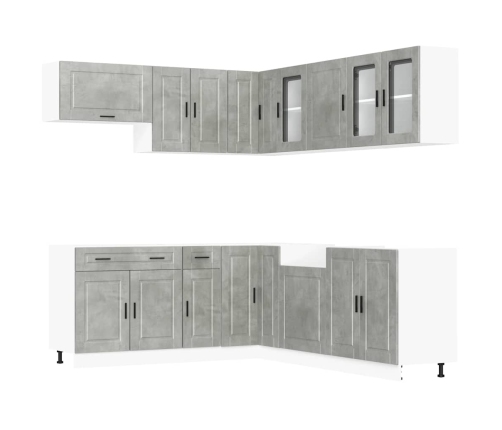 Mueble cocina Porto gris hormigón 11 pzas madera contrachapada