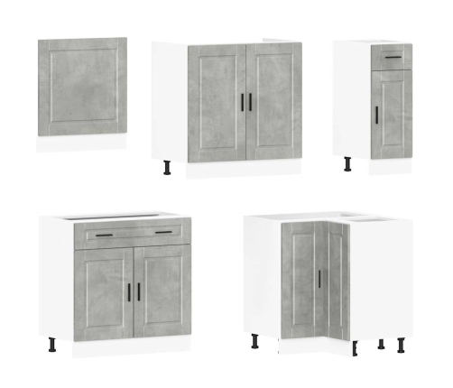 Mueble cocina Porto gris hormigón 11 pzas madera contrachapada