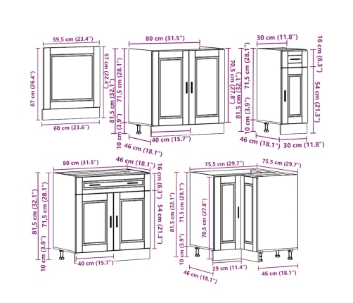 Mueble cocina Porto gris hormigón 11 pzas madera contrachapada