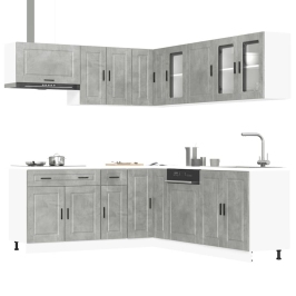 Mueble cocina Porto gris hormigón 11 pzas madera contrachapada