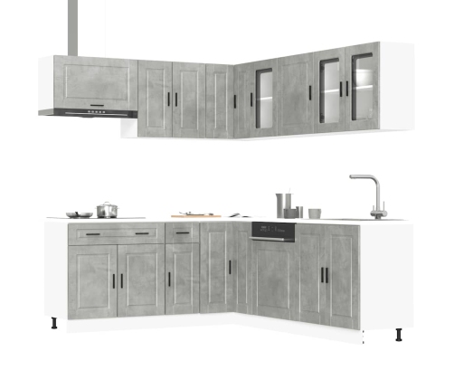 Mueble cocina Porto gris hormigón 11 pzas madera contrachapada