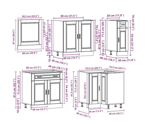 Mueble cocina Porto roble ahumado 11 pzas madera contrachapada