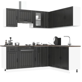 Mueble de cocina Kalmar negra 11 piezas madera contrachapada