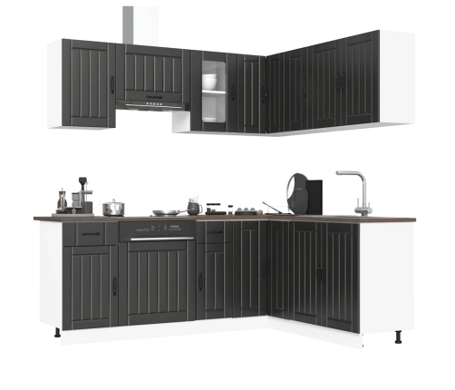 Mueble de cocina Kalmar negra 11 piezas madera contrachapada