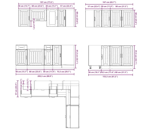 Mueble cocina Kalmar gris hormigón 11 pzas madera contrachapada