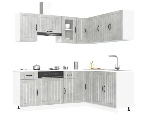 Mueble cocina Kalmar gris hormigón 11 pzas madera contrachapada