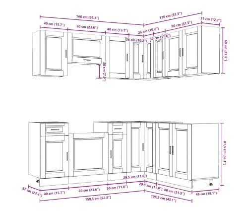 Mueble de cocina Porto blanco 11 piezas madera contrachapada