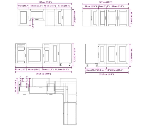 Mueble de cocina Porto negra 11 piezas madera contrachapada