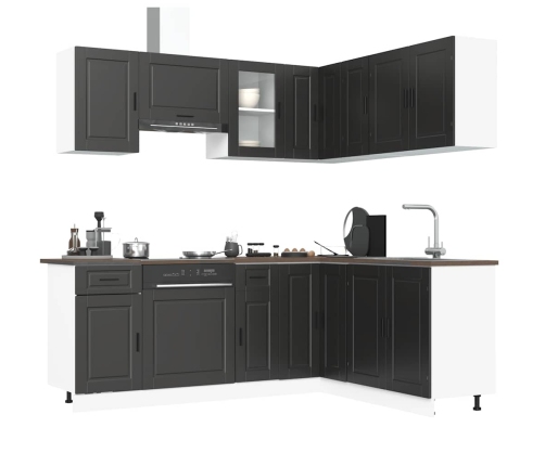 Mueble de cocina Porto negra 11 piezas madera contrachapada