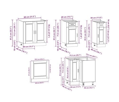 Mueble cocina Porto roble sonoma 11 pzas madera contrachapada