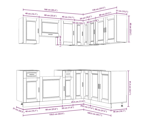 Mueble cocina Porto gris hormigón 11 pzas madera contrachapada