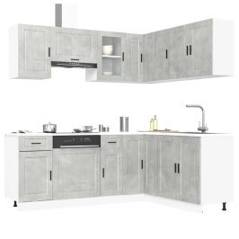 Mueble cocina Porto gris hormigón 11 pzas madera contrachapada