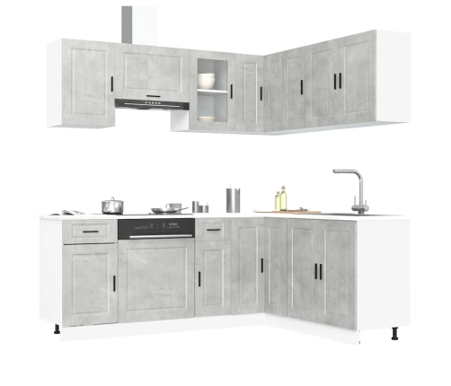 Mueble cocina Porto gris hormigón 11 pzas madera contrachapada