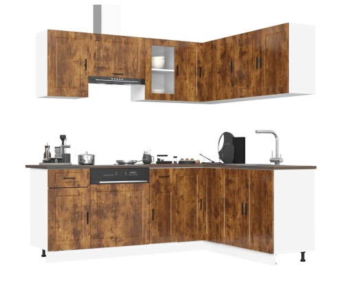 Mueble cocina Porto roble ahumado 11 pzas madera contrachapada