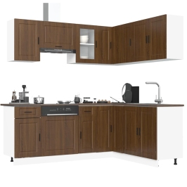 Mueble cocina Porto roble marrón 11 pzas madera contrachapada