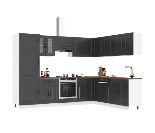 Mueble de cocina Kalmar negra 14 piezas madera contrachapada