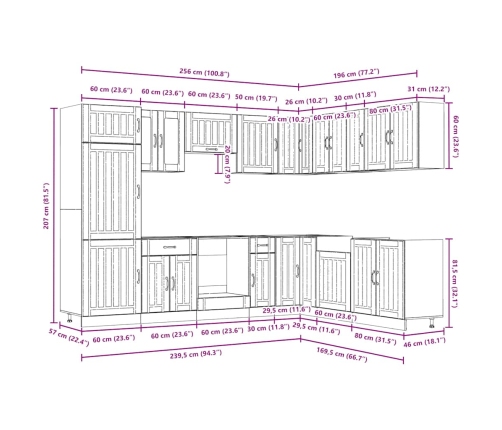 Mueble cocina Lucca roble sonoma 14 pzas madera contrachapada