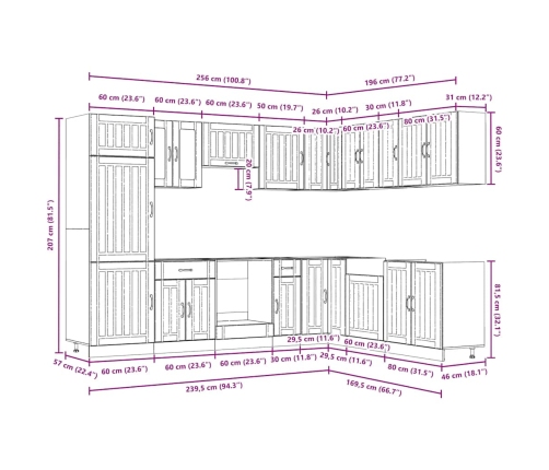 Mueble cocina Lucca roble marrón 14 pzas madera contrachapada