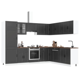 Mueble de cocina Porto negra 14 piezas madera contrachapada