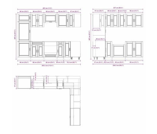 Mueble cocina Porto roble sonoma 14 pzas madera contrachapada