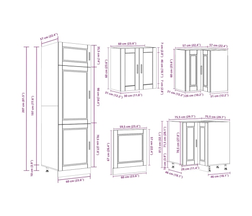 Mueble cocina Porto roble sonoma 14 pzas madera contrachapada