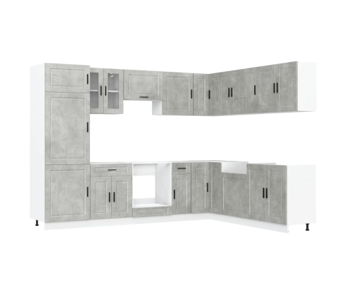 Mueble cocina Porto gris hormigón 14 pzas madera contrachapada