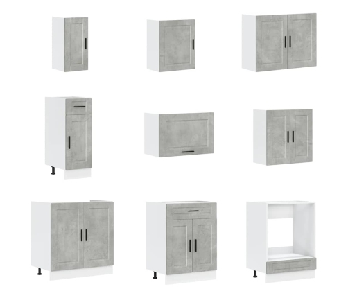 Mueble cocina Porto gris hormigón 14 pzas madera contrachapada