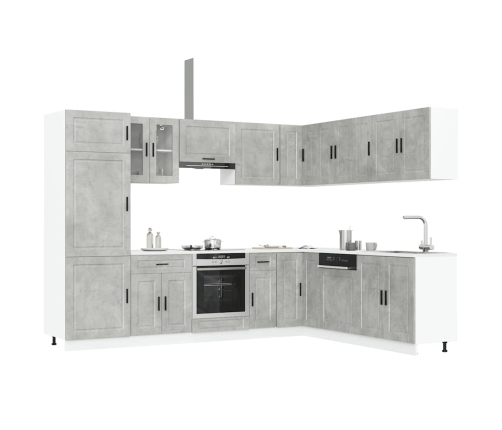 Mueble cocina Porto gris hormigón 14 pzas madera contrachapada