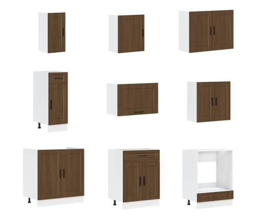 Mueble cocina Porto roble marrón 14 pzas madera contrachapada