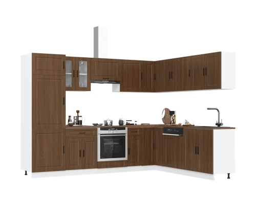 Mueble cocina Porto roble marrón 14 pzas madera contrachapada