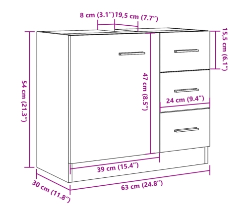 Armario para lavabo madera ingeniería envejecida 63x30x54 cm