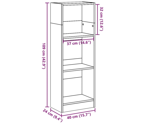 Estantería de madera de ingeniería blanca 40x24x109 cm