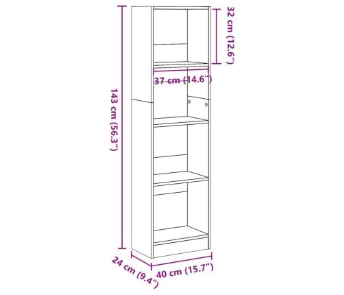 Estantería de madera de ingeniería roble Sonoma 40x24x143 cm