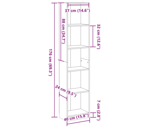 Estantería de madera de ingeniería blanca 40x24x176 cm