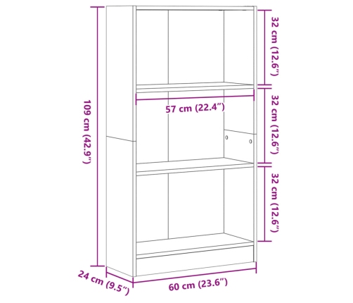 Estantería de madera de ingeniería marrón roble 60x24x109 cm