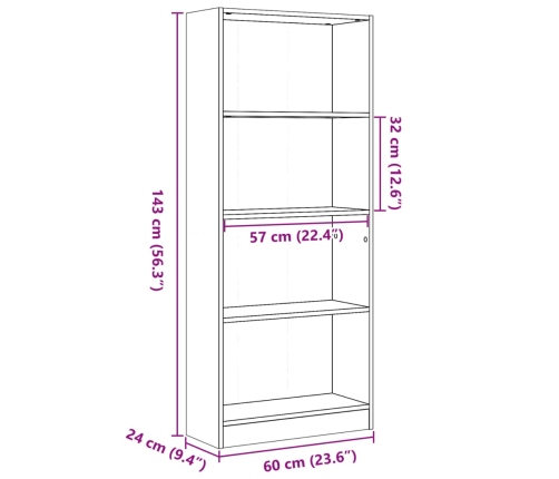 Estantería de madera de ingeniería blanca 60x24x143 cm