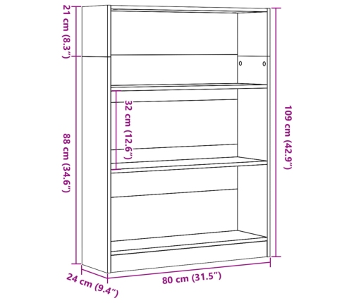 Estantería de madera de ingeniería roble Sonoma 80x24x109 cm