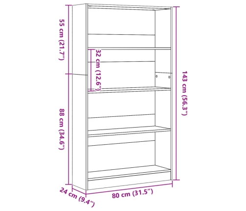 Estantería de madera de ingeniería roble Sonoma 80x24x143 cm