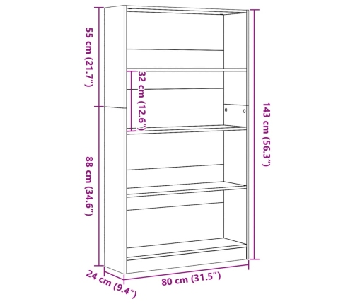 Estantería madera de ingeniería roble ahumado 80x24x143 cm