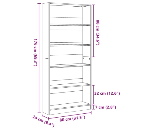 Estantería de madera de ingeniería gris Sonoma 80x24x176 cm