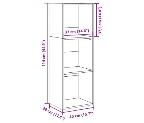 Estantería de madera de ingeniería negra 40x30x114 cm