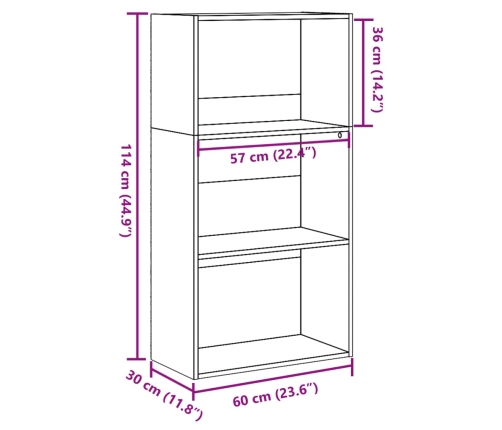 Estantería de madera de ingeniería negra 60x30x114 cm