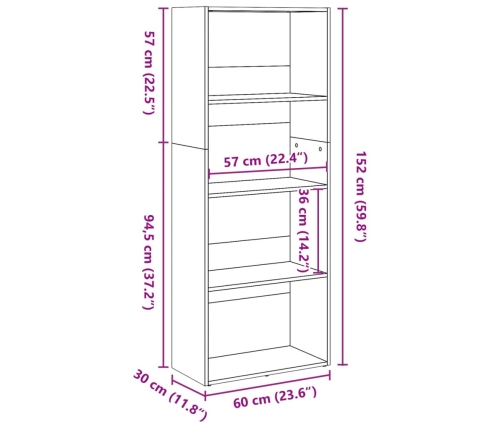 Estantería de madera de ingeniería blanca 60x30x152 cm