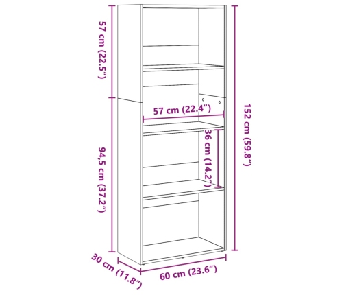 Estantería de madera de ingeniería roble Sonoma 60x30x152 cm