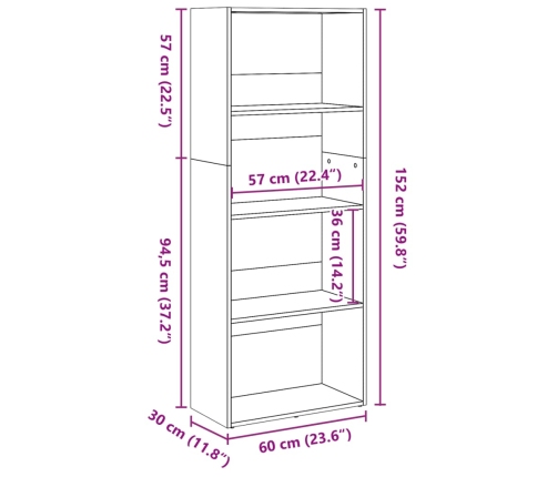 Estantería de madera de ingeniería marrón roble 60x30x152 cm