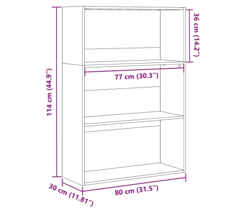 Estantería de madera de ingeniería gris hormigón 80x30x114 cm