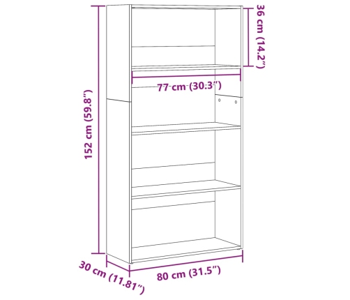 Estantería de madera de ingeniería blanca 80x30x152 cm